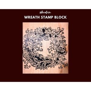 Wood Red Rubber Stamp Block Floral Wreath Stampers Gift Seasonal Holiday Cards